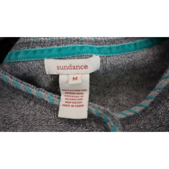 Sundance Women's Sz M Gray/Teal Merino Wool Button Down Cardigan Sweater $65 - Picture 3 of 7